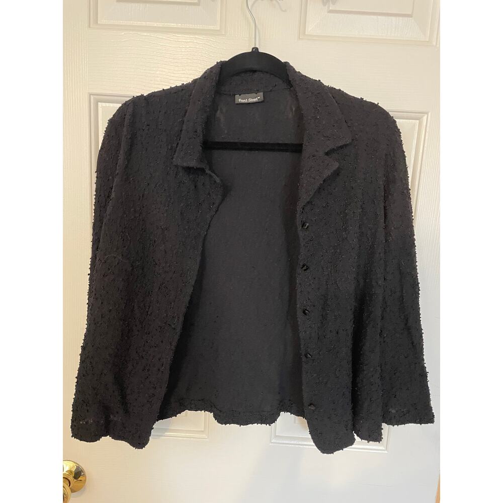 Front Street Womens Large Button Up Cardigan Black Collar Diamond Shape Button